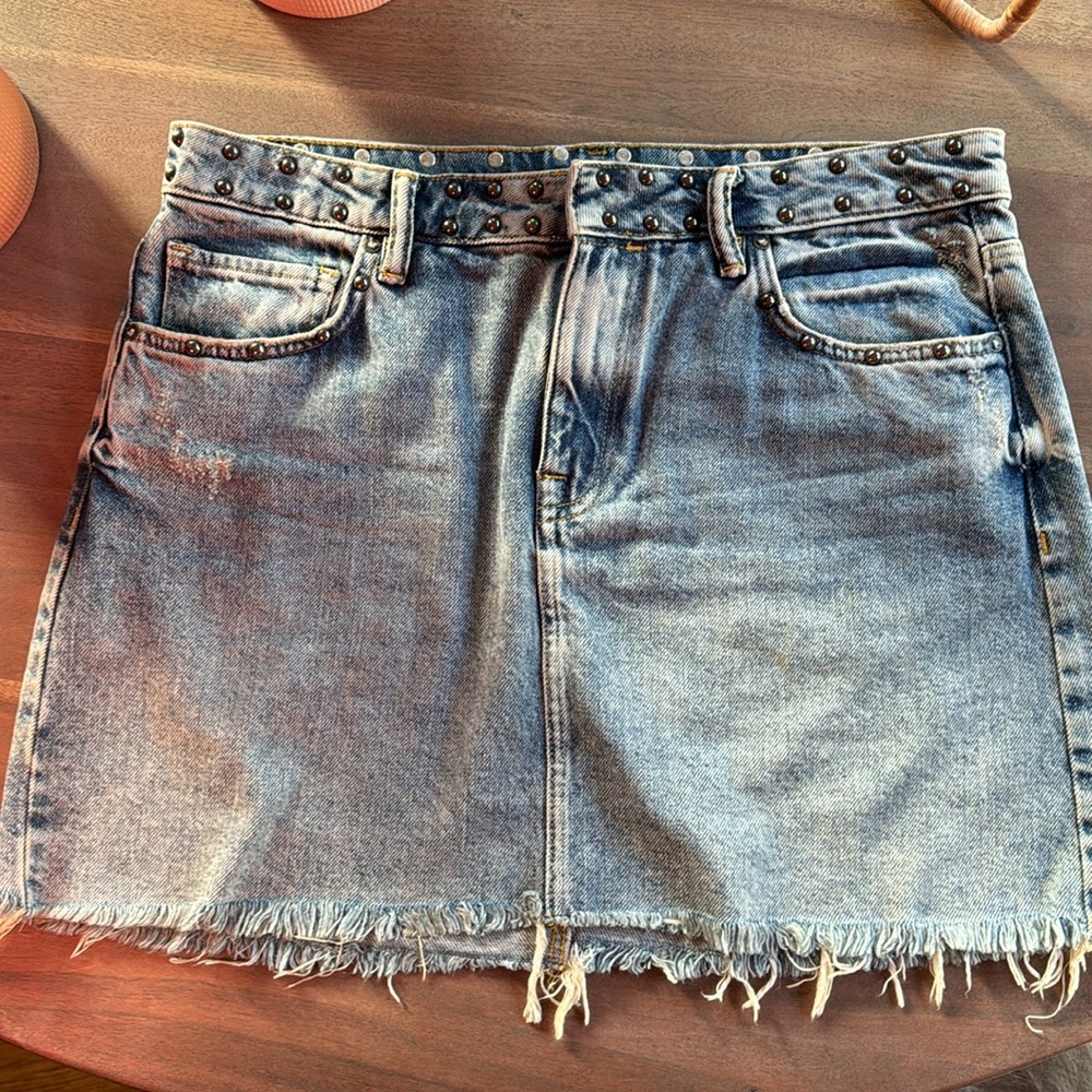 All Saints Studded Blue Denim Mini Skirt sz. 8
